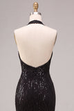 Longue robe formelle à col nu en sirène noire à col nu