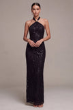 Longue robe formelle à col nu en sirène noire à col nu
