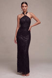 Longue robe formelle à col nu en sirène noire à col nu