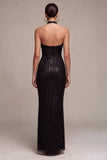 Longue robe formelle à col nu en sirène noire à col nu