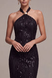 Longue robe formelle à col nu en sirène noire à col nu
