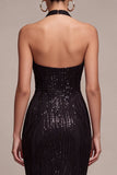 Longue robe formelle à col nu en sirène noire à col nu
