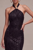 Longue robe formelle à col nu en sirène noire à col nu