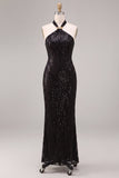 Longue robe formelle à col nu en sirène noire à col nu