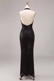 Longue robe formelle à col nu en sirène noire à col nu