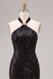 Longue robe formelle à col nu en sirène noire à col nu