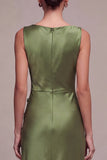 Robe longue de cérémonie en satin à col bateau sirène olive avec fente
