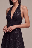 Robe formelle midi à col nu noir à col nu