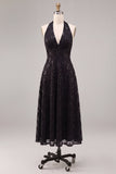 Robe formelle midi à col nu noir à col nu