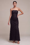 Robe de cérémonie Maxi froncée en sirène noire sans bustiers, sequins