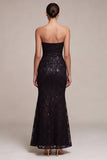 Robe de cérémonie Maxi froncée en sirène noire sans bustiers, sequins