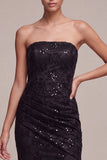 Robe de cérémonie Maxi froncée en sirène noire sans bustiers, sequins