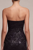Robe de cérémonie Maxi froncée en sirène noire sans bustiers, sequins