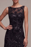 Robe de soirée longue en chiffon noir en chiffon à paillettes batteau