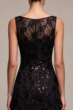 Robe de soirée longue en chiffon noir en chiffon à paillettes batteau