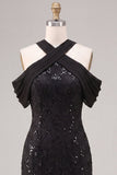 Robe de cérémonie Maxi en dentelle à col nu en sirène noire à sequins sirène