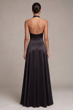Robe longue de cérémonie longue à col nu en satin noir en satin A