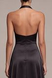 Robe longue de cérémonie longue à col nu en satin noir en satin A