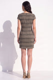Robe de travail midi à carreaux marron à manches courtes à manches courtes et froissées