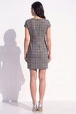 Robe de travail midi à carreaux marron à manches courtes à manches courtes et froissées