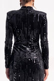 Robe de fête noire à col montant à sequins et fente