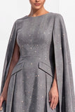 Robe de travail mini à manches de cape grise A Line avec poches