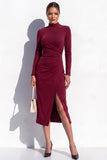 Robe de travail midi bourgogne à manches longues avec fente