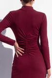 Robe de travail midi bourgogne à manches longues avec fente