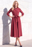 Robe de travail midi à simple boutonnage Bourgogne A avec manches 3/4
