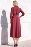 Robe de travail midi à simple boutonnage Bourgogne A avec manches 3/4