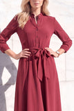 Robe de travail midi à simple boutonnage Bourgogne A avec manches 3/4