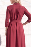 Robe de travail midi à simple boutonnage Bourgogne A avec manches 3/4