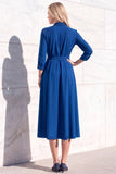 Robe de travail midi à simple boutonnage Bourgogne A avec manches 3/4
