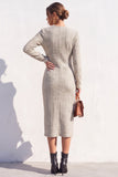 Robe Midi bodycon en tweed bleu à col V avec fente