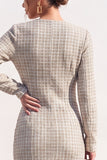 Robe Midi bodycon en tweed bleu à col V avec fente