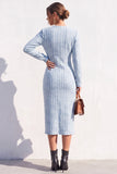 Robe Midi bodycon en tweed bleu à col V avec fente