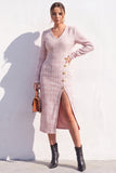Robe Midi bodycon en tweed bleu à col V avec fente