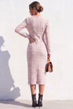 Robe Midi bodycon en tweed bleu à col V avec fente