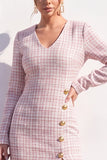 Robe Midi bodycon en tweed bleu à col V avec fente
