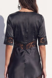 Robe Midi Bodycon en dentelle noire en satin avec demi-manches