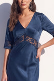Robe Midi Bodycon en dentelle noire en satin avec demi-manches