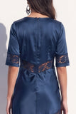 Robe Midi Bodycon en dentelle noire en satin avec demi-manches