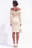 Robe de travail midi noire à manches longues à épaule décalée bodycon