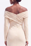 Robe de travail midi noire à manches longues à épaule décalée bodycon