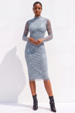 Robe midi coktail crayon bleu clair à sequins scintillants