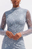 Robe midi coktail crayon bleu clair à sequins scintillants