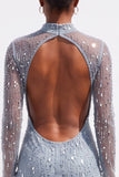 Robe midi coktail crayon bleu clair à sequins scintillants