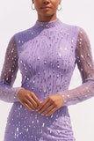 Robe midi coktail crayon bleu clair à sequins scintillants