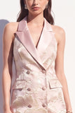 Rouge à fard rose fleur Jacquard Peak Mini robe à revers