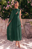 Robe midi sans manches en mousseline en mousseline bleue à col en V avec cape